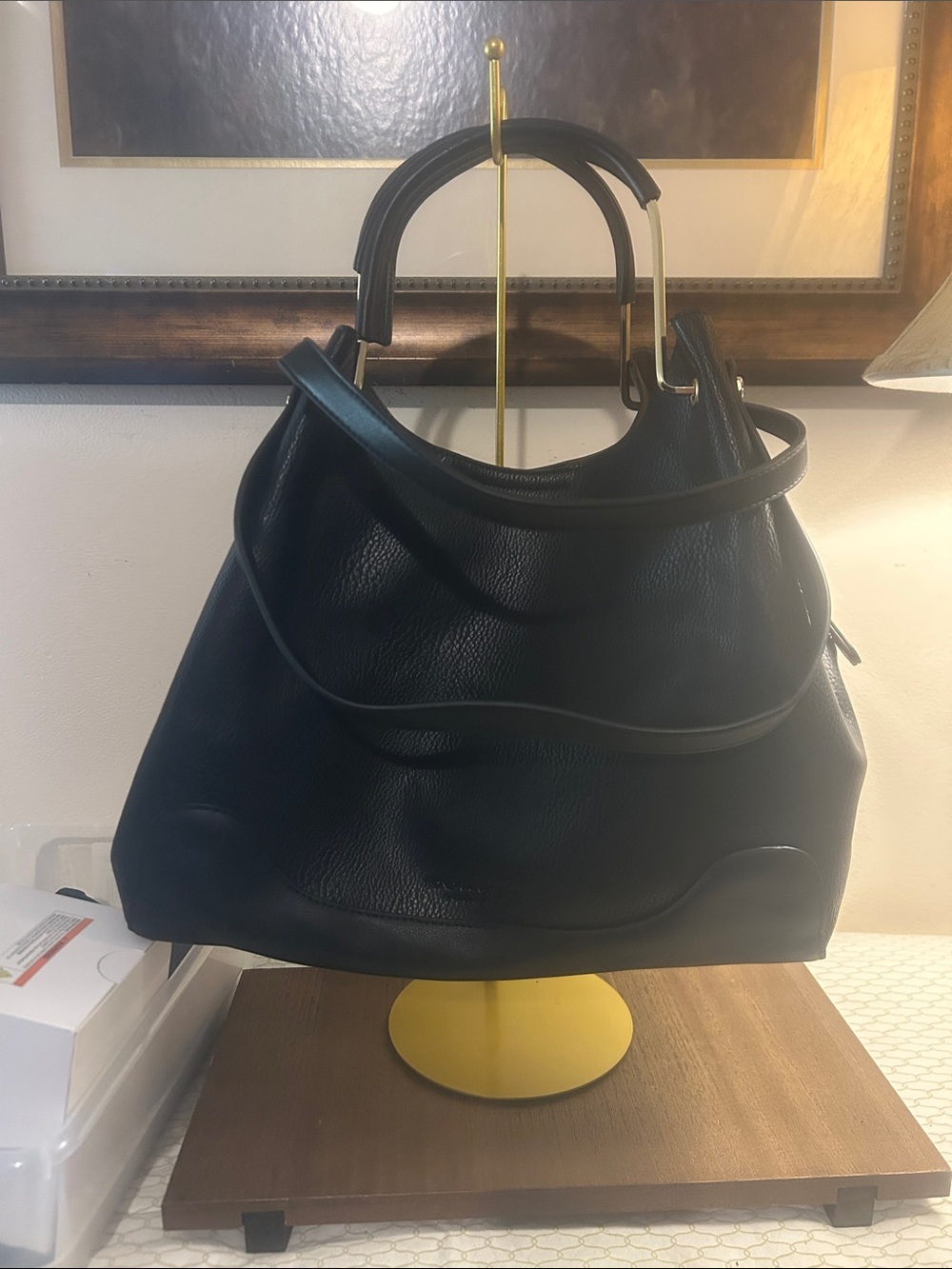 Sondra Roberts Black Leather Shoulder Tote